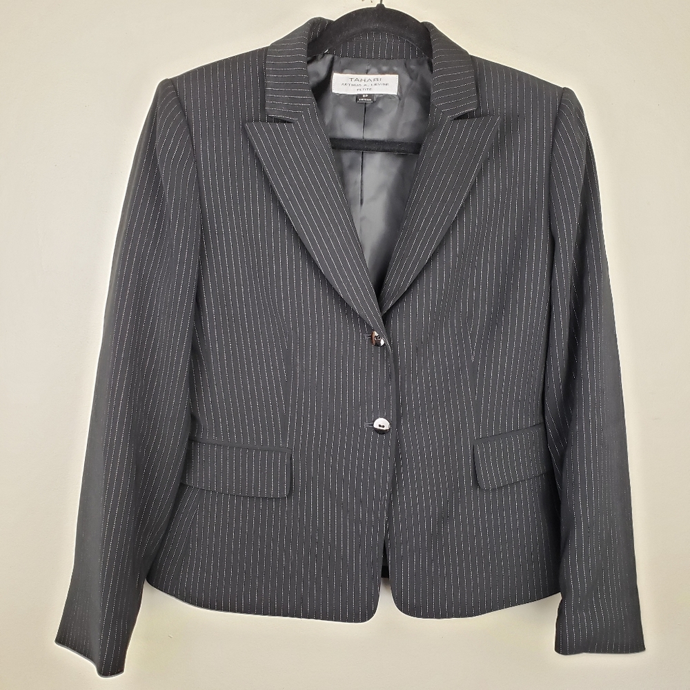 Tahari Black Pinstripe Blazer